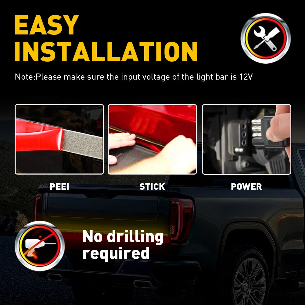 Truck tailgate LED strip brake reverse warning strobe