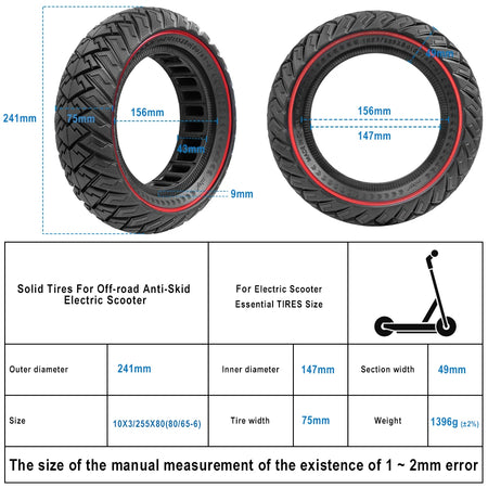   10 Inch 255x80 Off-Road Solid Tire for Electric Scooters