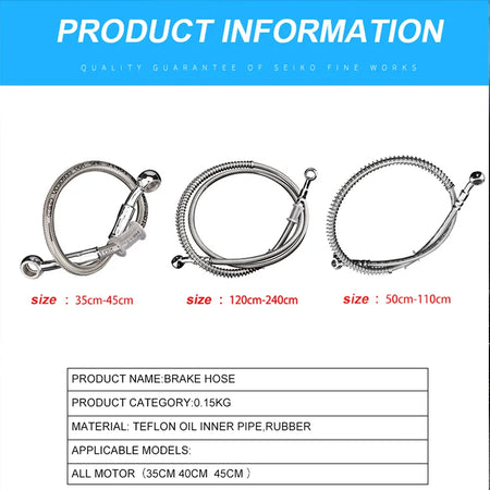Universal Black Stainless Steel Braided Brake Hose for Motorcycles