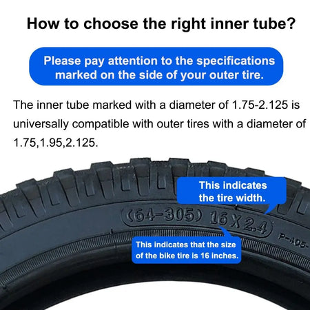 Universal bike inner tube compatible with 12 inch to 20 inch wheels