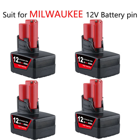 VANON 12.0Ah M12 12V replacement battery for Milwaukee cordless tools front view