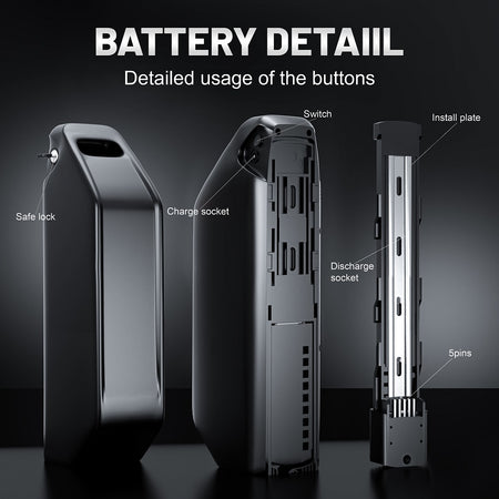   Polly 52V 20Ah / 25Ah E-Bike Battery Pack with 4A Charger & Lock – Lithium-Ion Battery for 0–1500W Electric Bikes, USB Port, 4-Pin Base Plate