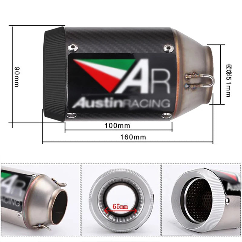   51mm Motorcycle Exhaust Muffler Silencer for NINJA400, Yamaha R1/R3/R6, Z900, CBR600, ADV750