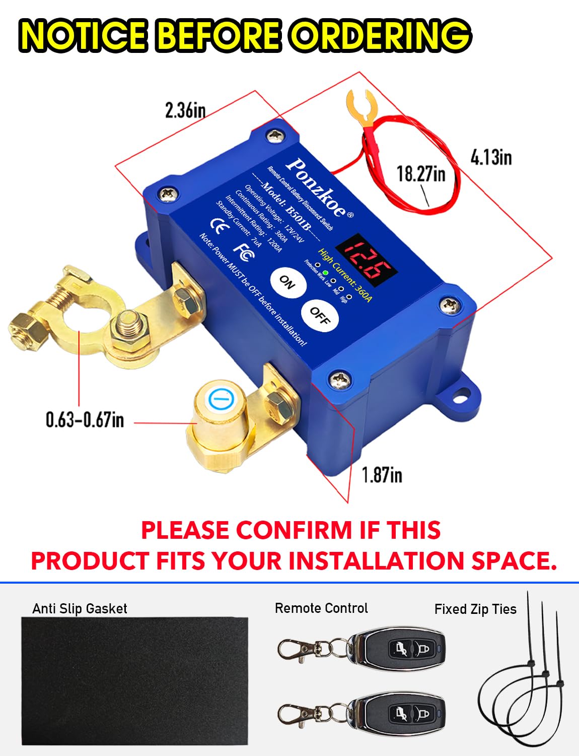 Vehicle battery master cut off switch 12V 24V