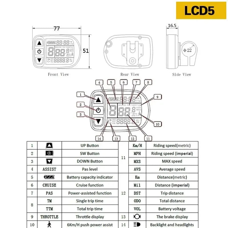 Versatile KT LCD screen for 24V-48V e-bike systems