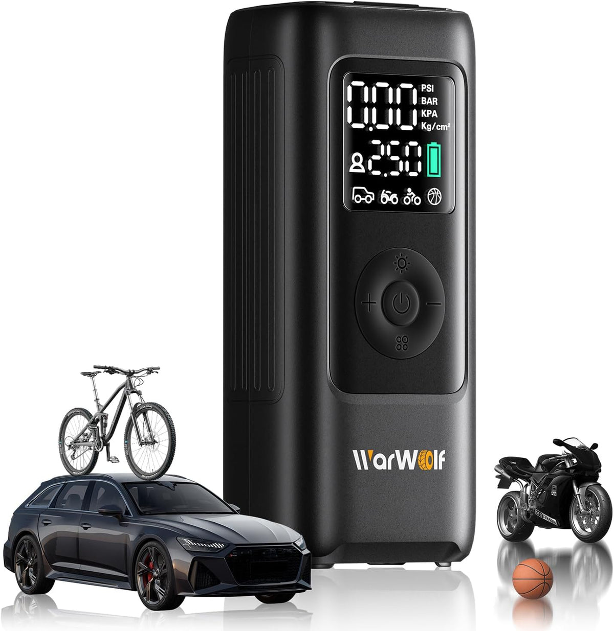 WarWolf portable tire inflator with digital display and auto shut off