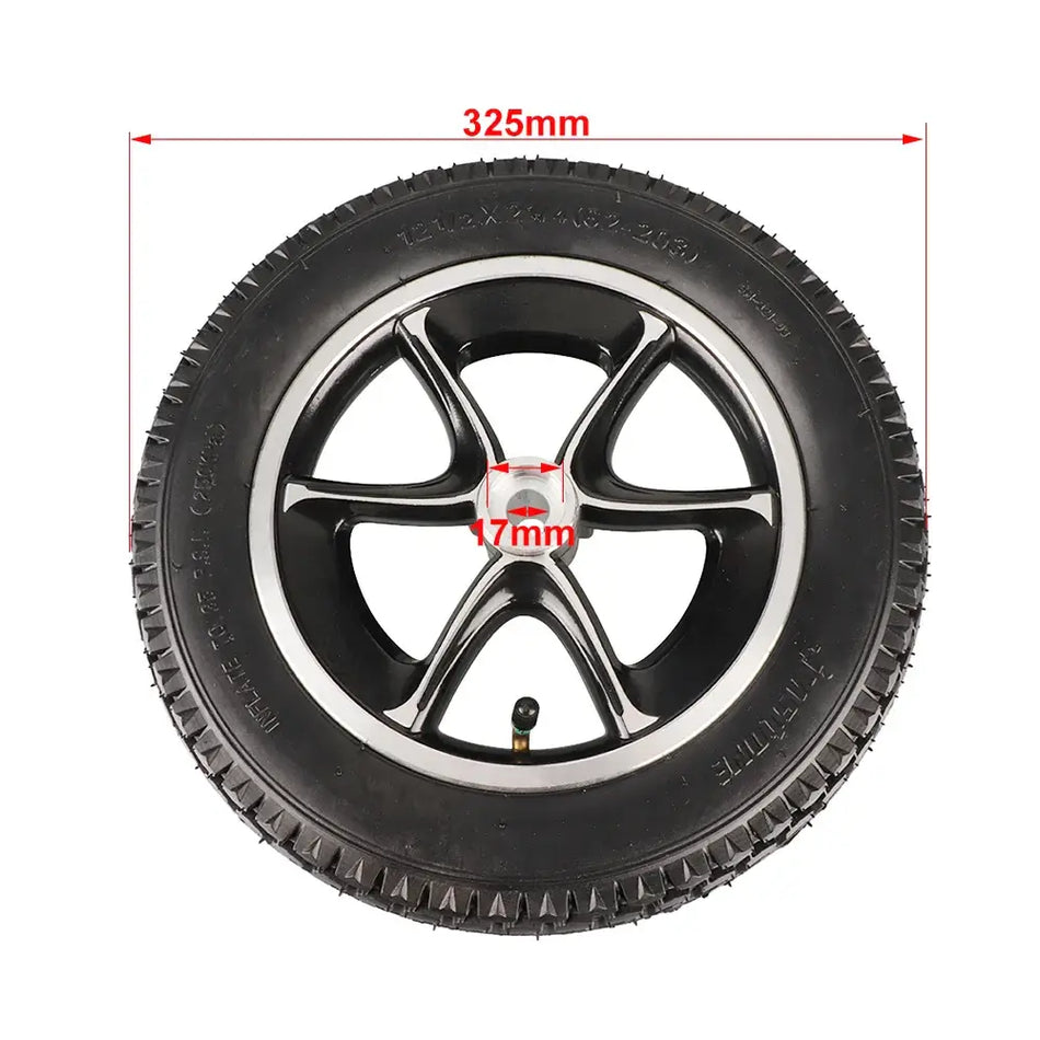Wheel hub and tire detail for electric wheelchair