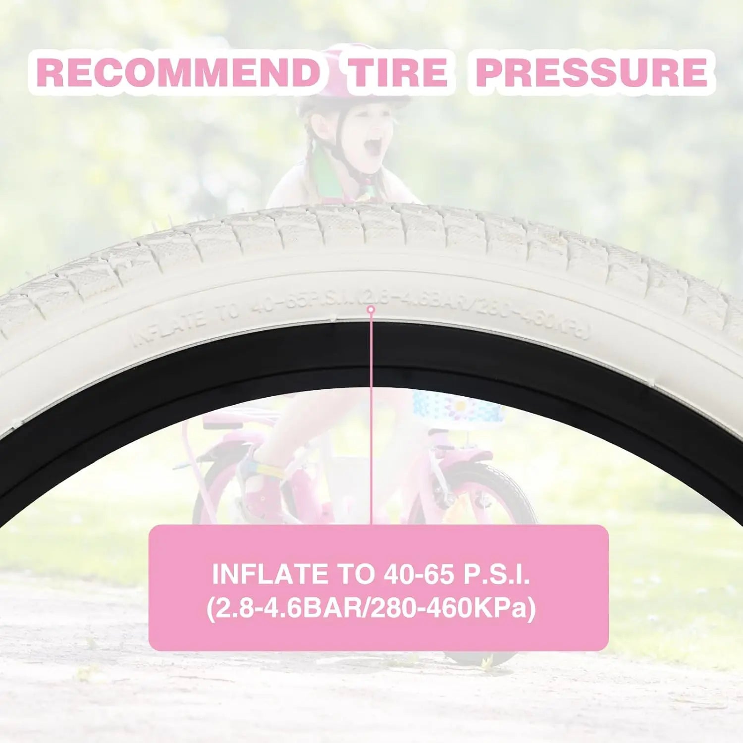 White 16 inch kids bike tire durable rubber construction