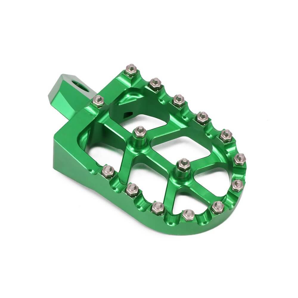 Wide aluminum motocross foot pegs with steel spike traction