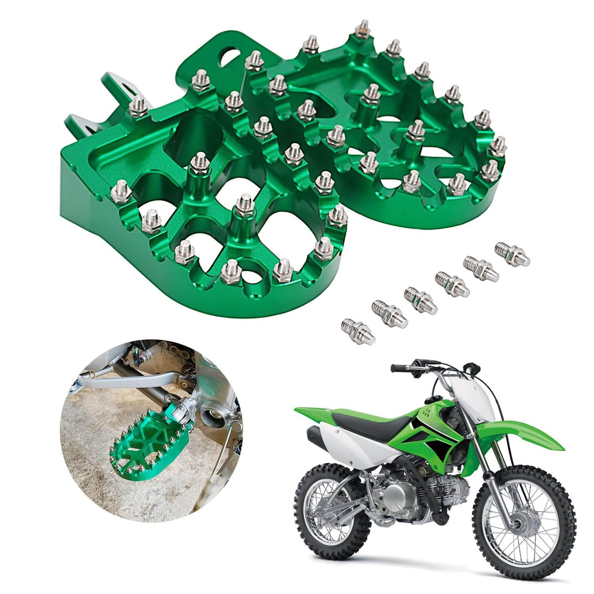 Wide platform dirt bike foot pegs for KX450F 2007-2018 non slip design