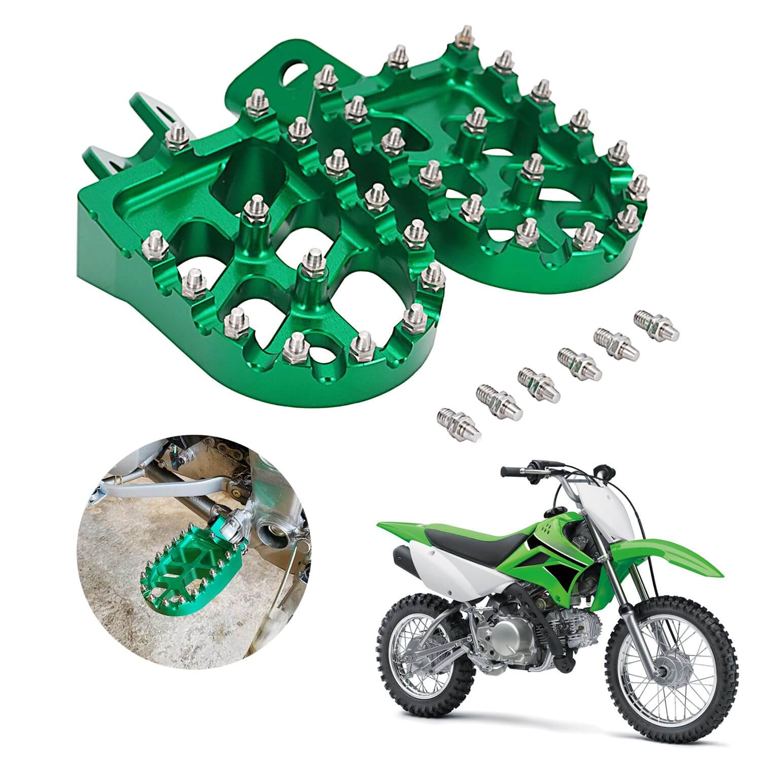Wide platform dirt bike foot pegs for KX450F 2007-2018 non slip design