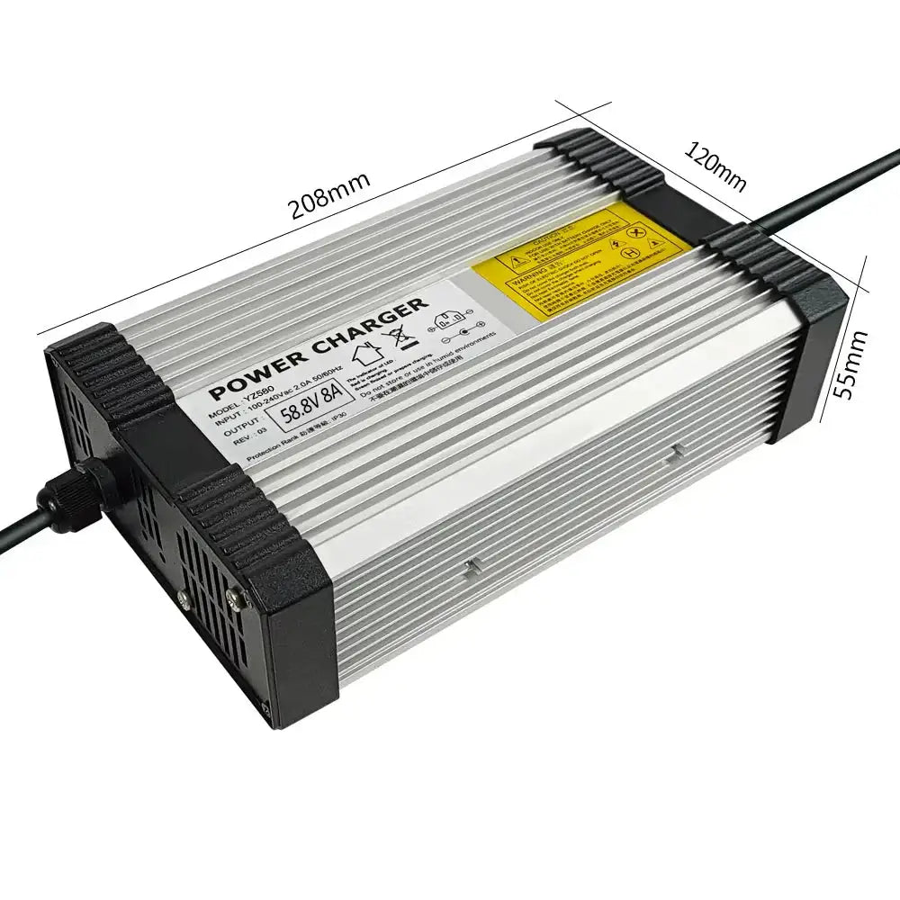YZPOWER 100.8V 5A Fast Charger for Begode T4 Electric Unicycle Gotway Accessories showing dimensions and design.