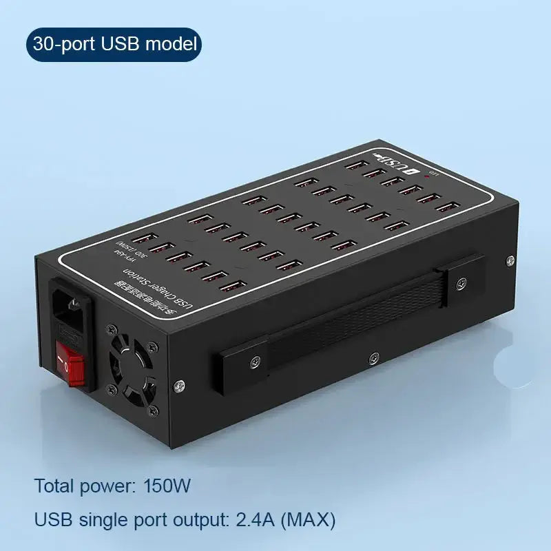 Multi-Port USB Desktop Station - 10/20/30/40/50/60 Port High Wattage Smart Charger with 30 ports and 150W power.