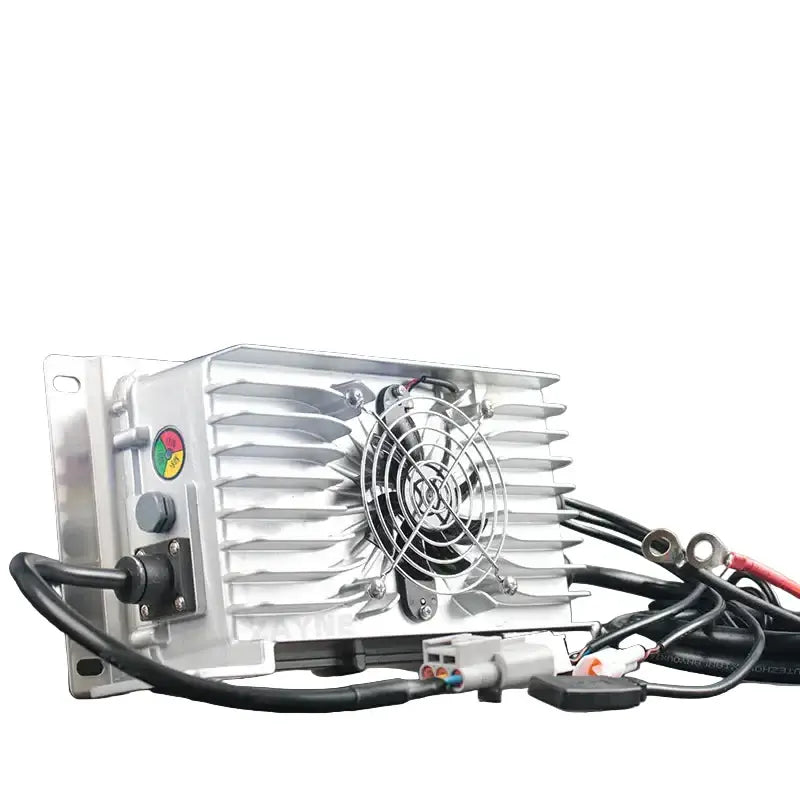 Waterproof Onboard Battery Charger 24V-72V for Golf Cart & Marine AGM Lead-Acid with sleek design and cooling fan.