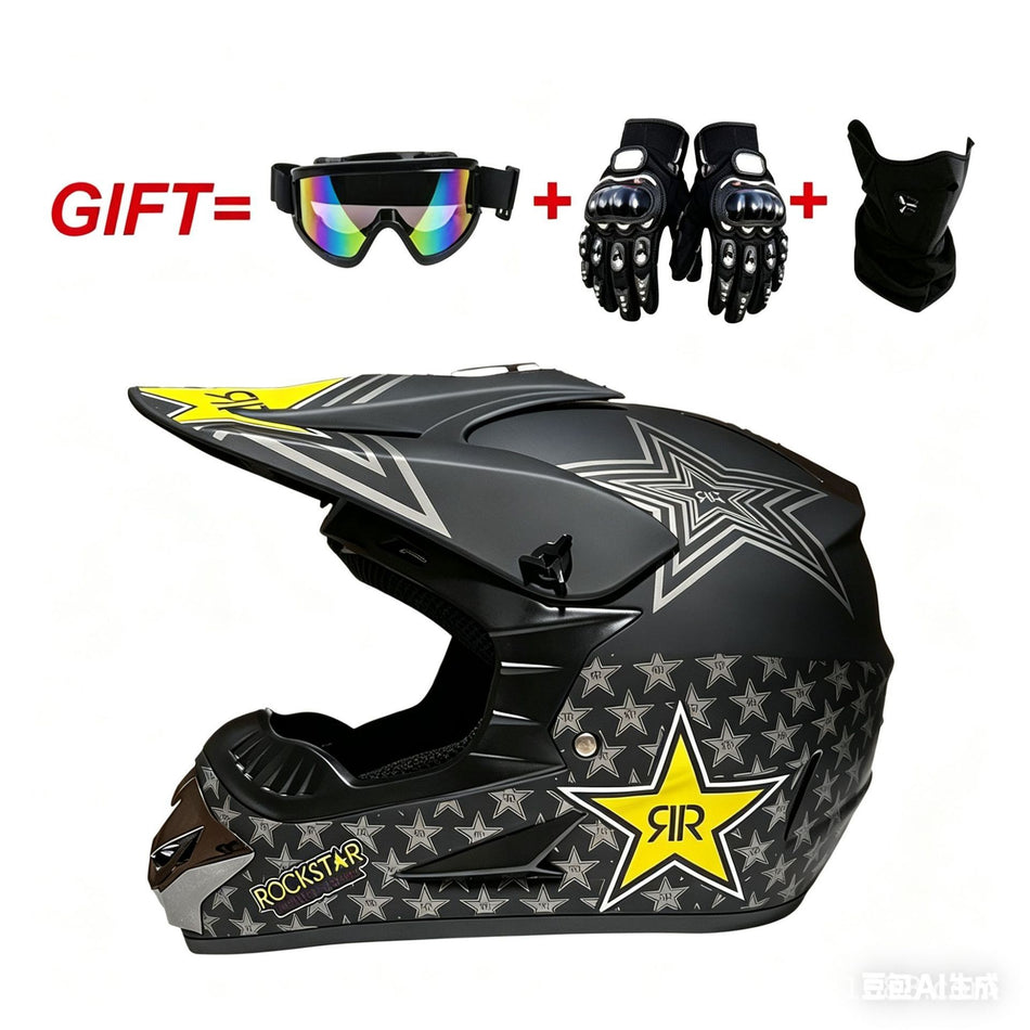 UGNE Full Face Motorcycle Helmet Kit with Goggles, Mask & Gloves  Impact-Resistant ABS Racing Helmet | Off-Road, Karting & Motocross Gear (S-XL)