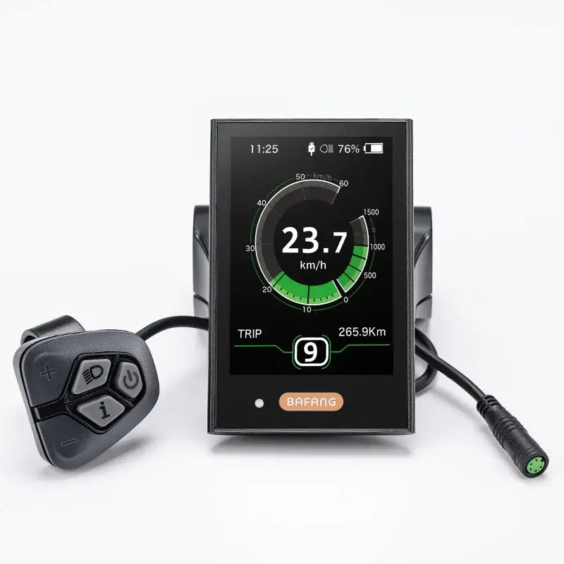 Bafang DPC18 USB port charging a smartphone during an electric bike ride