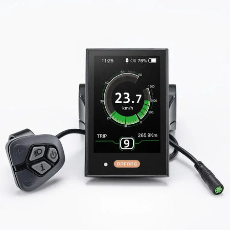 Bafang DPC18 USB port charging a smartphone during an electric bike ride