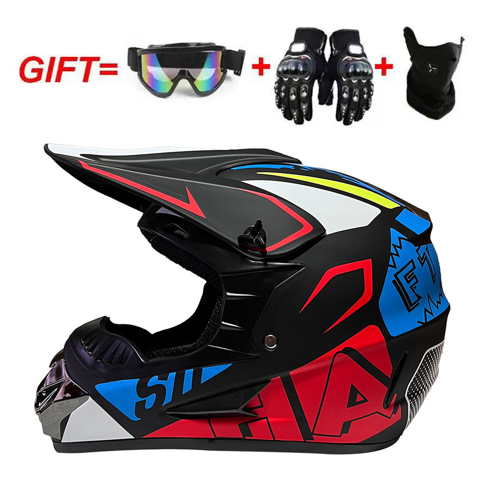 UGNE Full Face Motorcycle Helmet Kit with Goggles, Mask & Gloves  Impact-Resistant ABS Racing Helmet | Off-Road, Karting & Motocross Gear (S-XL)