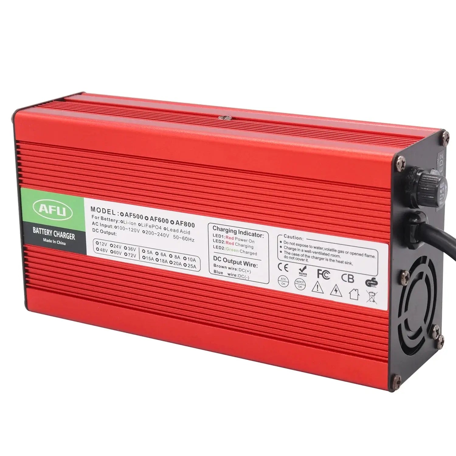 AFU 84V 5A Smart Lithium Charger for 72V/74V 20S Li-ion & Lipo Battery - Red color, battery charger design.