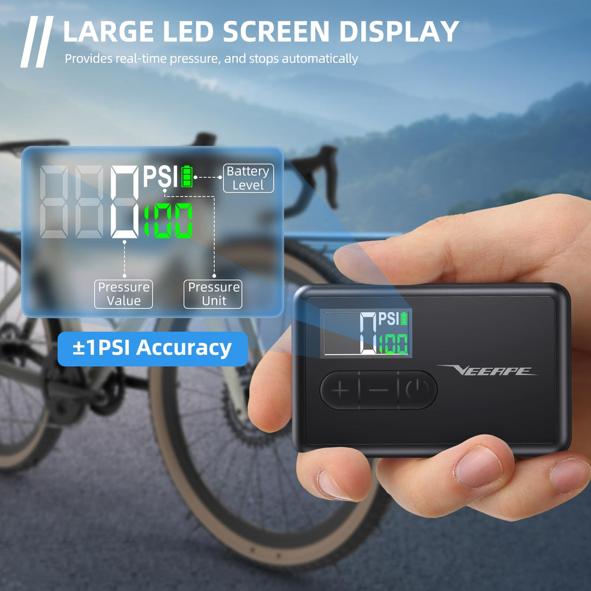   VEEAPE Tiny Pump Mini Bike Tire Pump - Max 120PSI Portable Electric Bicycle Air Pump with Auto Stop - Ideal for E-Bikes and Various Bicycles