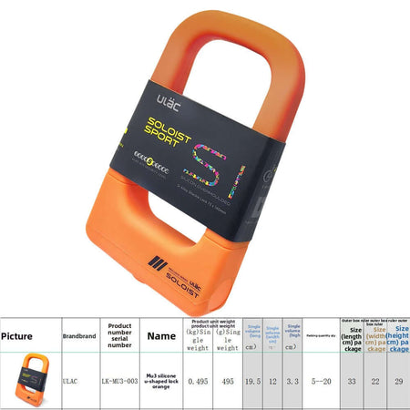 Aluminum alloy lock, waterproof and anti-collision motorcycle and bike lock in bright orange color.