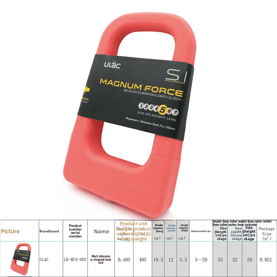 Aluminum alloy lock, waterproof and anti-collision motorcycle and bike lock in red silicone coating.