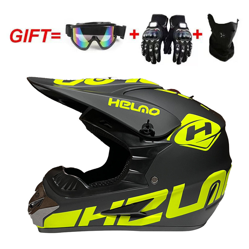 UGNE Full Face Motorcycle Helmet Kit with Goggles, Mask & Gloves  Impact-Resistant ABS Racing Helmet | Off-Road, Karting & Motocross Gear (S-XL)