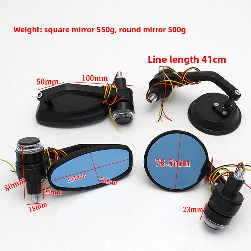Vintage Modified LED Handlebar Mirror Round & Square Black Blue Anti-Glare
