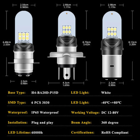   1pcs H4 LED BA20d H6 P15D Motorcycle Headlight Bulbs