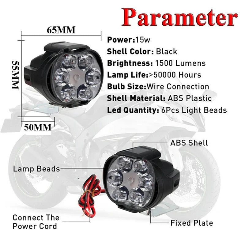   2pcs Motorcycle LED Headlight 12V High Bright Lights