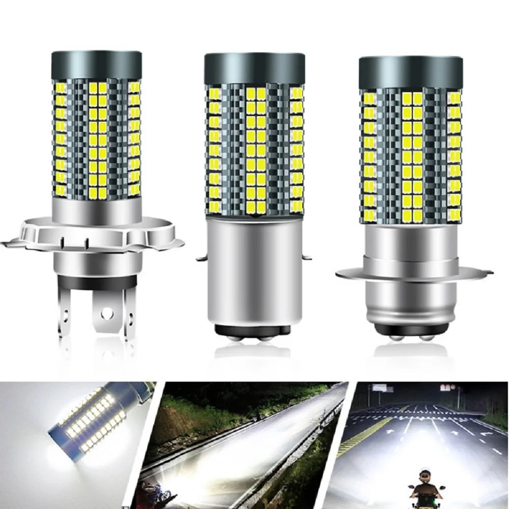   1PC P15D H4 BA20D Moto Headlight Bulbs 126LED White Hi Lo Beam
