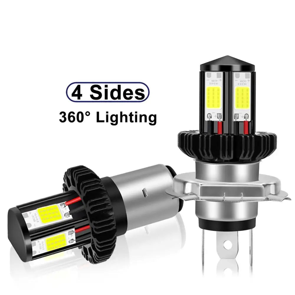   Motorcycle Headlight LED BA20D H6 H4 Bulbs Hi Lo Beam