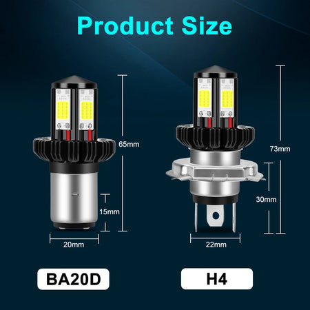   Motorcycle Headlight LED BA20D H6 H4 Bulbs Hi Lo Beam