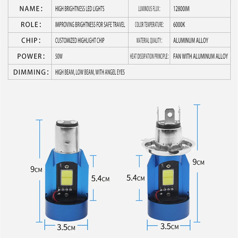   1x Plug&Play Motorcycle Headlight LED H4 with Halo Ring