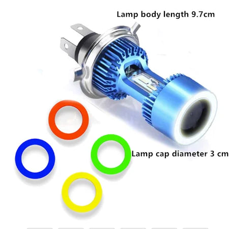   1x Plug&Play Motorcycle Headlight LED H4 with Halo Ring