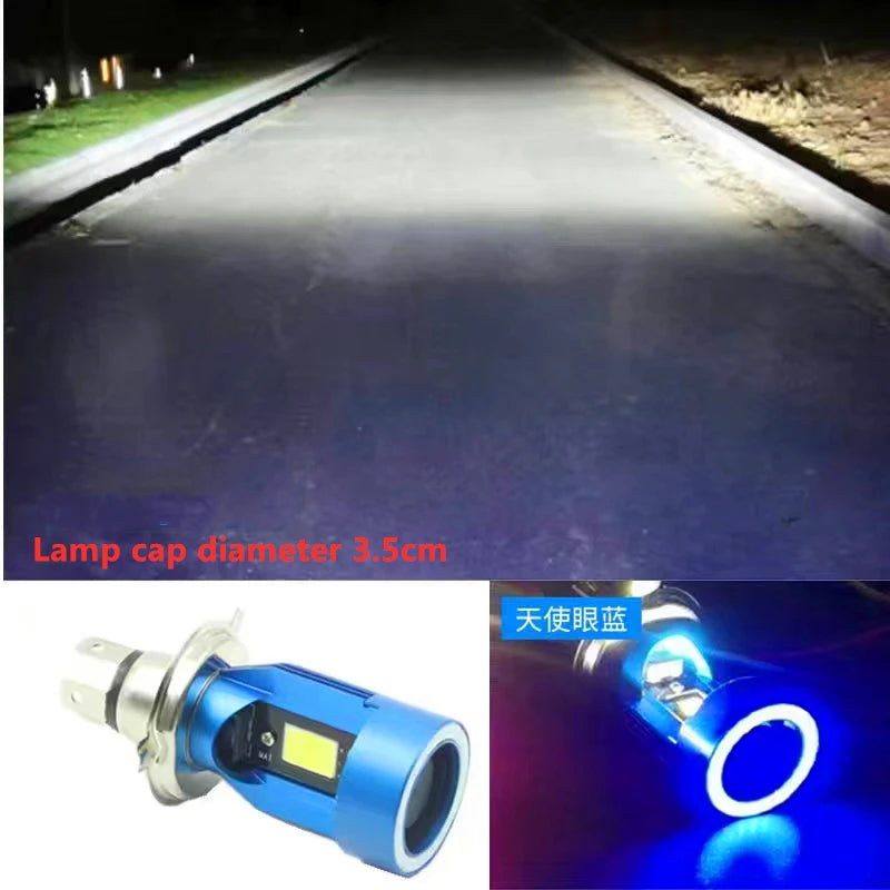   1x Plug&Play Motorcycle Headlight LED H4 with Halo Ring