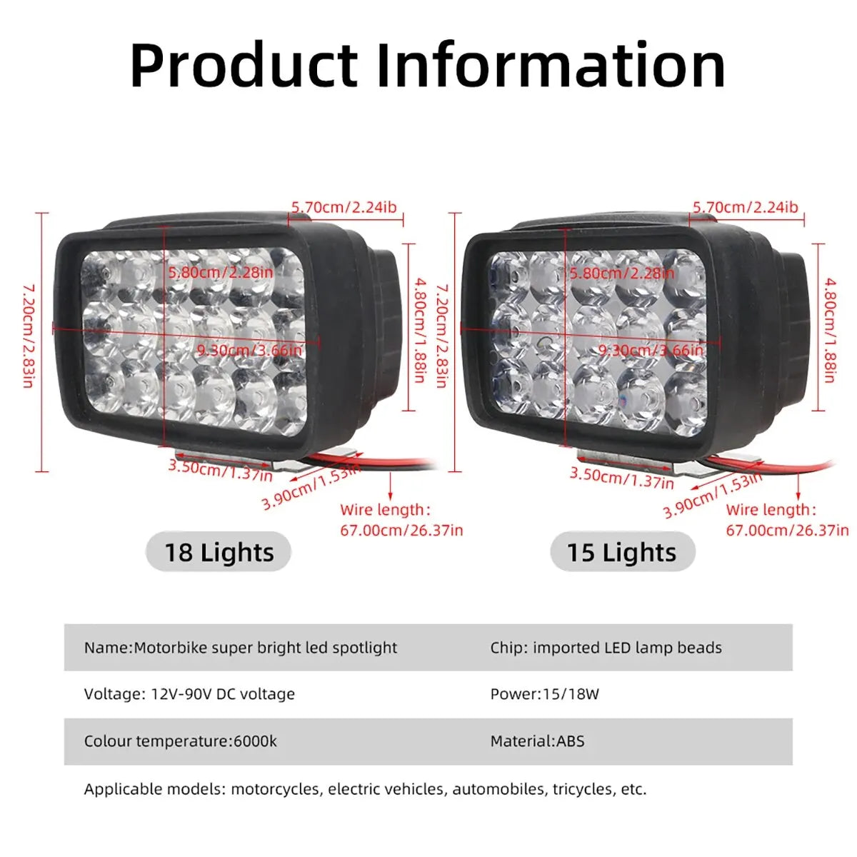   18 LED Super Bright Motorcycle Headlight