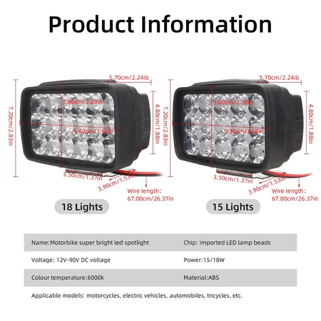   18 LED Super Bright Motorcycle Headlight