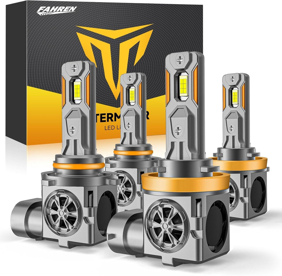   H11/H8/H9 & 9005/HB3 LED Bulbs Combo, 60,000LM 900% Ultra-Bright, Real 1:1 Mini Size, 6500K White 70,000Hrs Long Life with Cooling Fan