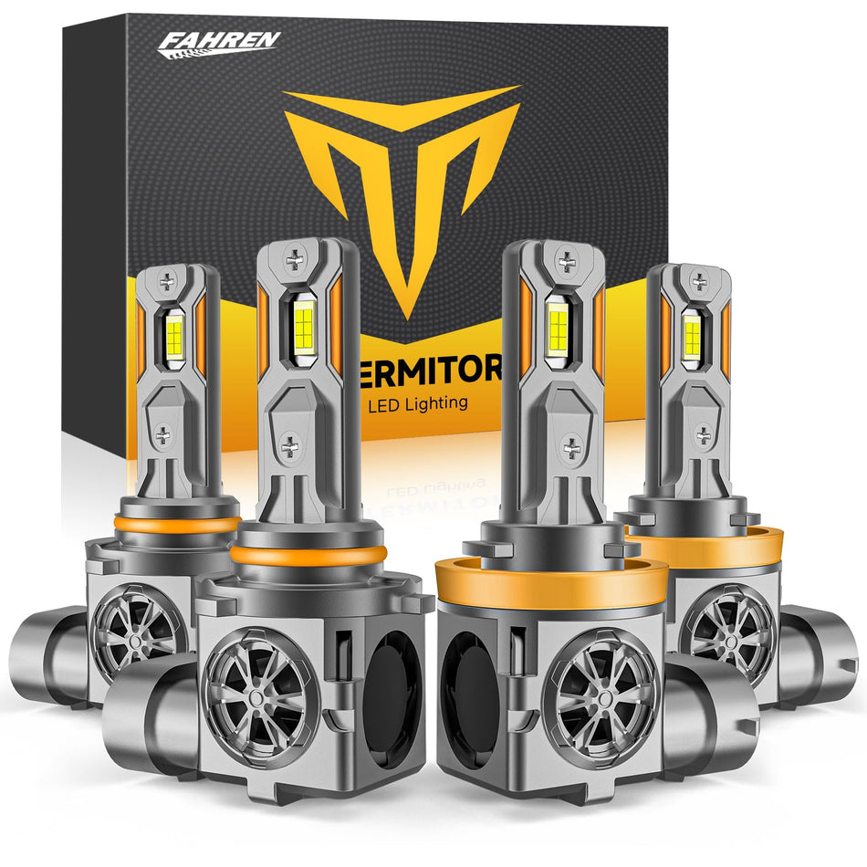   H11/H8/H9 & 9005/HB3 LED Bulbs Combo, 60,000LM 900% Ultra-Bright, Real 1:1 Mini Size, 6500K White 70,000Hrs Long Life with Cooling Fan