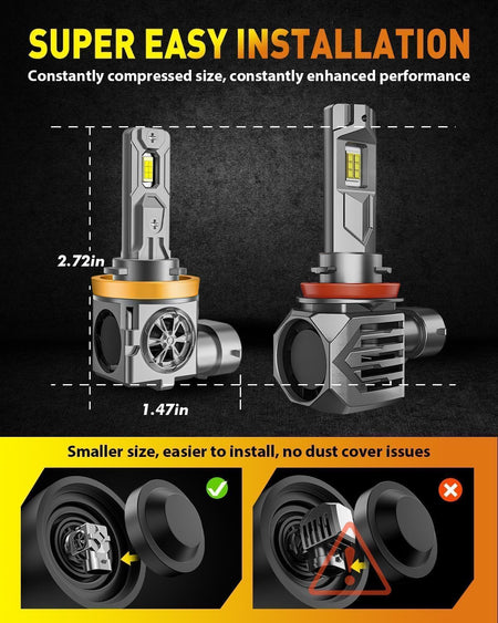   H11/H8/H9 & 9005/HB3 LED Bulbs Combo, 60,000LM 900% Ultra-Bright, Real 1:1 Mini Size, 6500K White 70,000Hrs Long Life with Cooling Fan