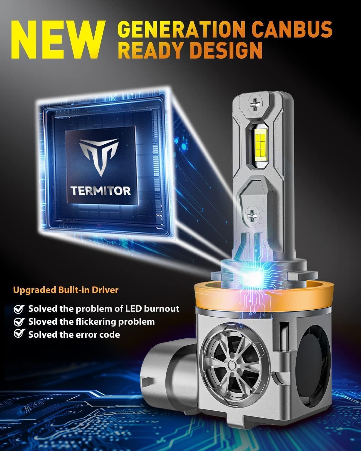   H11/H8/H9 & 9005/HB3 LED Bulbs Combo, 60,000LM 900% Ultra-Bright, Real 1:1 Mini Size, 6500K White 70,000Hrs Long Life with Cooling Fan