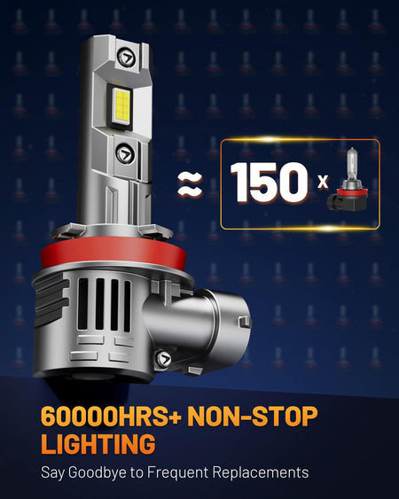   Forenner Fahren Upgraded H11/H9/H8 Bulbs - 40000LM, 900% Brighter, 6500K Cool White, Plug-N-Play with Cooling Fan