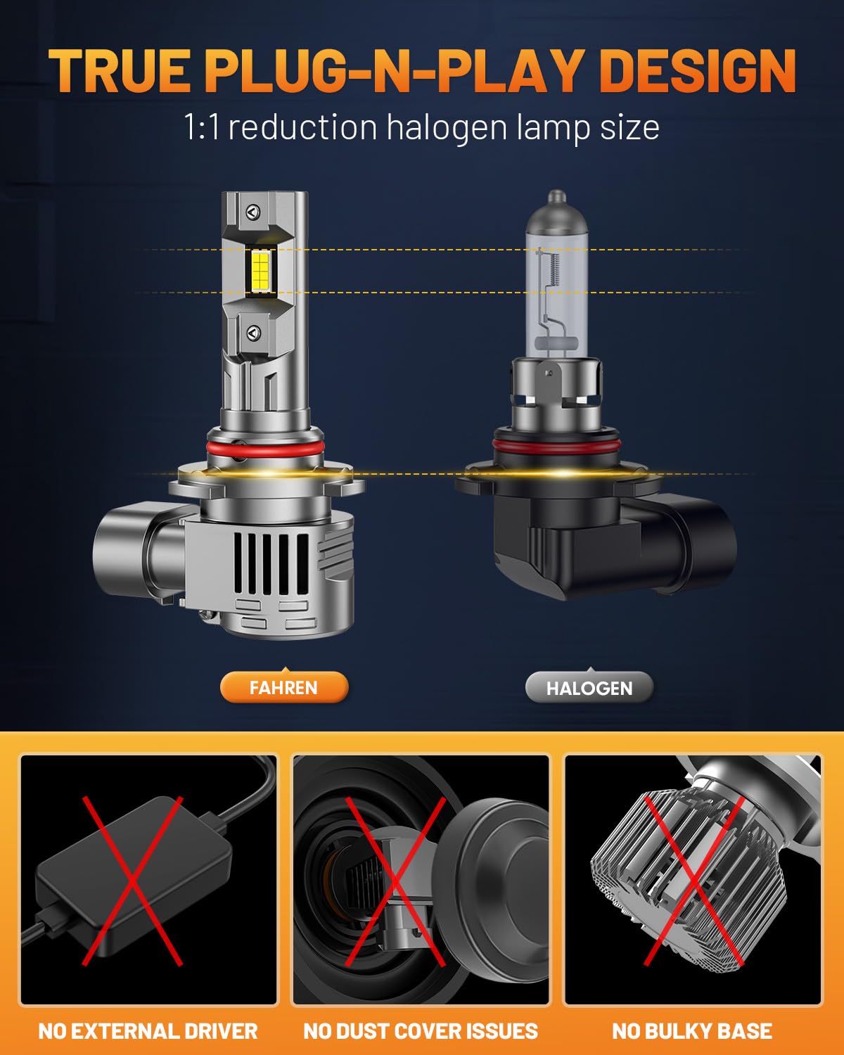   Forenner Fahren Upgraded H11/H9/H8 Bulbs - 40000LM, 900% Brighter, 6500K Cool White, Plug-N-Play with Cooling Fan