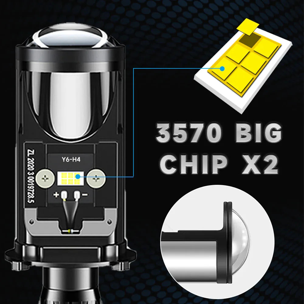   Y6 H4 Car LED Headlight - 9003/HB2 H4 Mini Projector Lens Spotlight Lamp