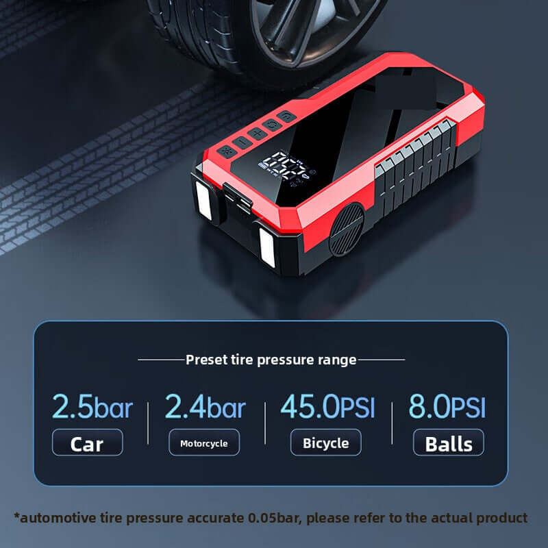 Car emergency start power supply and air pump all-in-one machine with tire pressure settings.