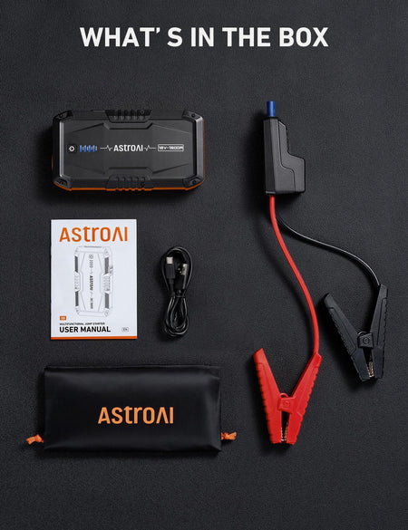   AstroAI S8 Car Battery Jump Starter, 1500A Peak Car Jumper Starter Battery Pack for Up to 6.0L Gas & 3.0L Diesel Engines, 12V Portable Jump Box with 3 Modes Flashlight and Jumper Cable