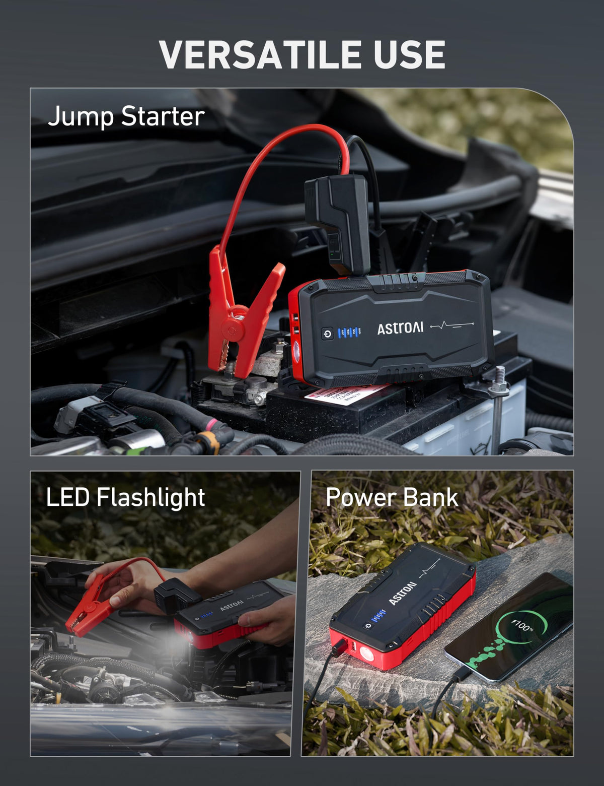   AstroAI S8 Car Battery Jump Starter, 1500A Peak Car Jumper Starter Battery Pack for Up to 6.0L Gas & 3.0L Diesel Engines, 12V Portable Jump Box with 3 Modes Flashlight and Jumper Cable