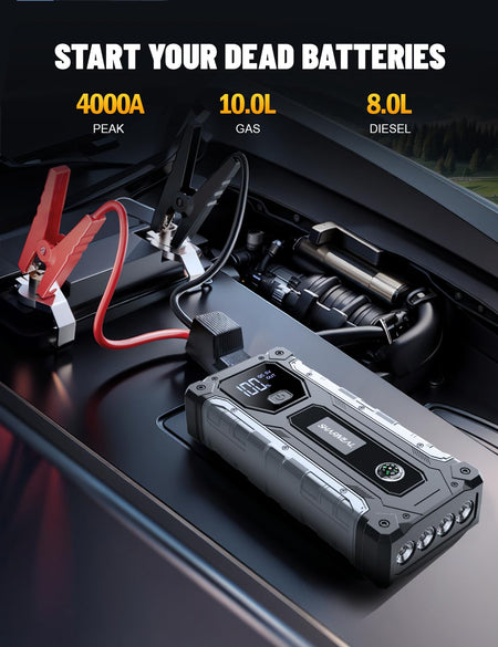   Car Jump Starter 4000A - Portable Jump Starter Battery Pack for 10.0L Gas & 8.0L Diesel Engines