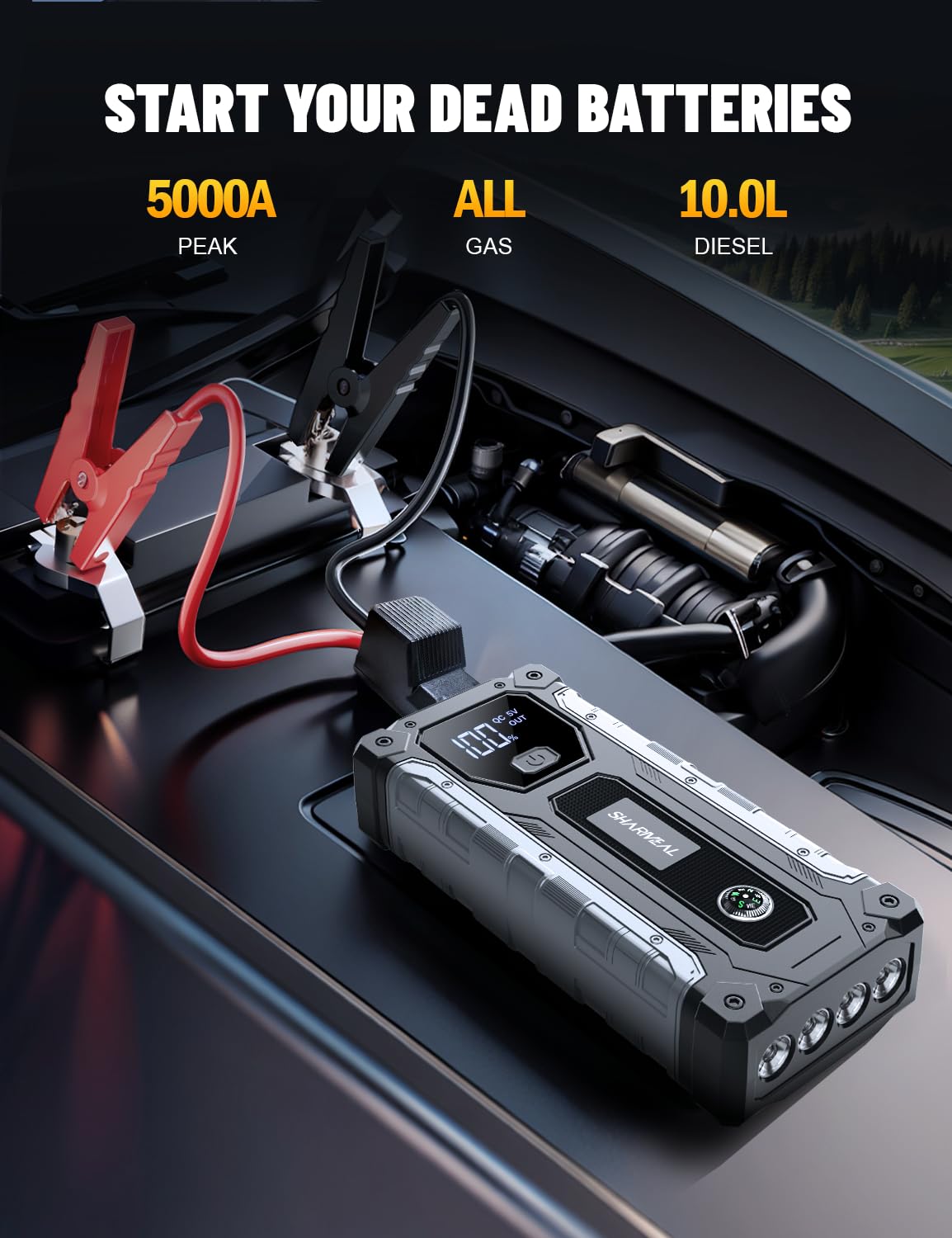   Car Jump Starter 4000A - Portable Jump Starter Battery Pack for 10.0L Gas & 8.0L Diesel Engines
